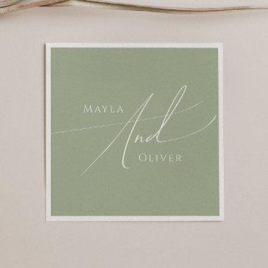 Whimsical Script | Sage Green Wedding Napkins