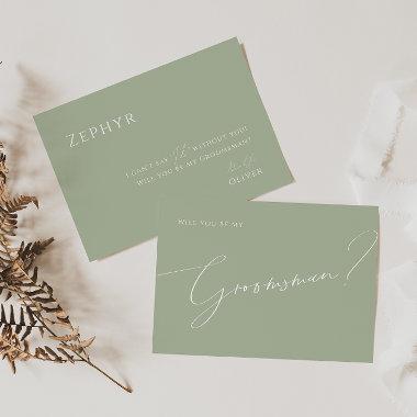 Whimsical Script | Sage Groomsman Proposal Invitations