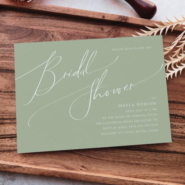 Whimsical Script | Sage Horizontal Bridal Shower Invitations