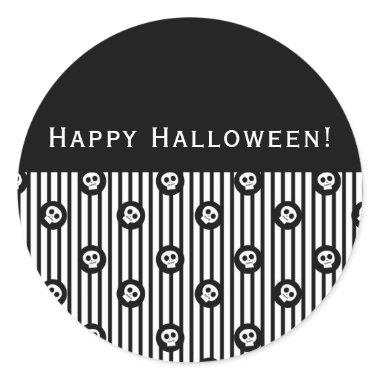 Whimsical Skull Black & White Polka Dots & Stripes Classic Round Sticker