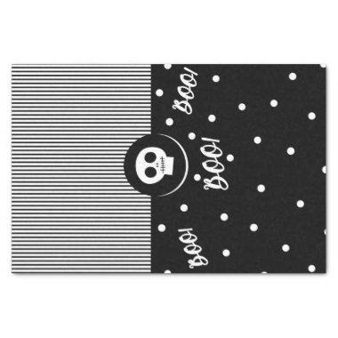 Whimsical Skull Black & White Polka Dots & Stripes Tissue Paper