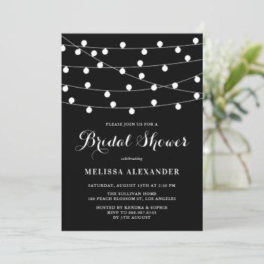 Whimsical String Lights Black Bridal Shower Invitations
