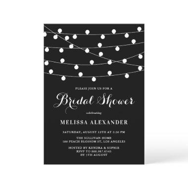 Whimsical String Lights Black Bridal Shower Invitations