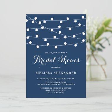 Whimsical String Lights Blue Bridal Shower Invitations