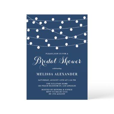 Whimsical String Lights Blue Bridal Shower Invitations