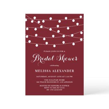 Whimsical String Lights Burgundy Bridal Shower Invitations