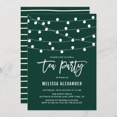 Whimsical String Lights Green Tea Party Invitations