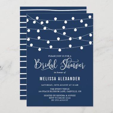 Whimsical String Lights Navy Blue Bridal Shower Invitations