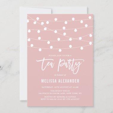 Whimsical String Lights Pink Tea Party Invitations