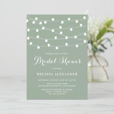 Whimsical String Lights Sage Green Bridal Shower Invitations