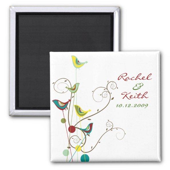 Whimsical Summer Birds And Swirls Save The Date Magnet