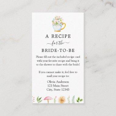 Whimsical Tea Party Bridal Recipe Request Enclosure Invitations