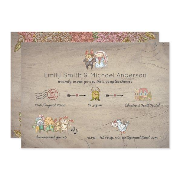 Whimsical Timeline Rustic Animal Bridal Shower Invitations