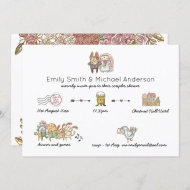 Whimsical Timeline Watercolor Animal Bridal Shower Invitations