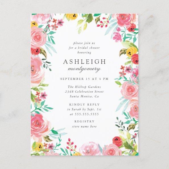 Whimsical Watercolor Floral Wreath Bridal Shower Invitation PostInvitations