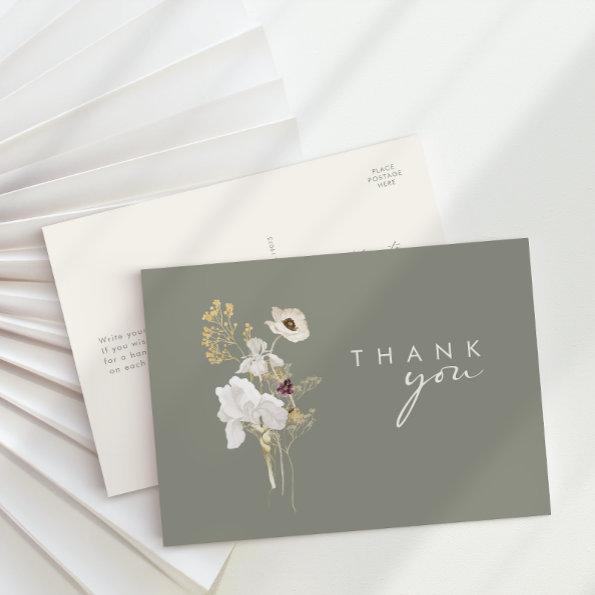 Whimsical Wildflower Bouquet Sage Green Thank You PostInvitations