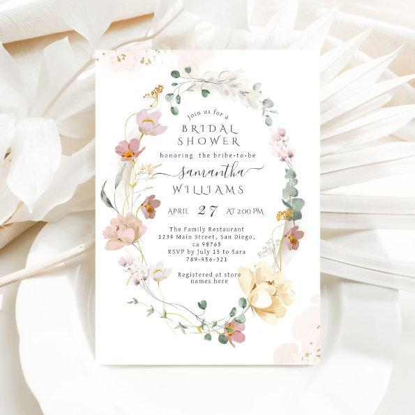 Whimsical Wildflower Elegant Photo Bridal Shower Invitations