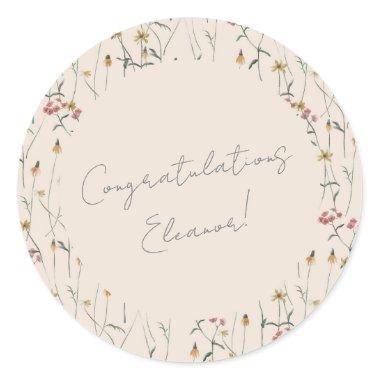 Whimsical Wildflower Floral Boho Congratulations Classic Round Sticker