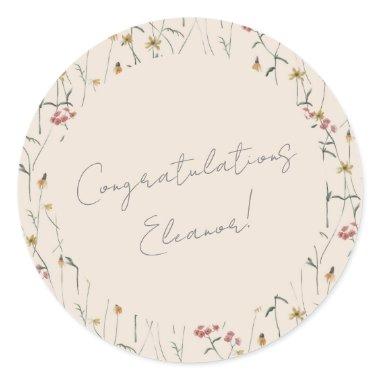 Whimsical Wildflower Floral Boho Congratulations Classic Round Sticker