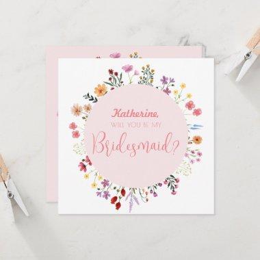 Whimsical Wildflower Floral Pink Bridesmaid Invitations