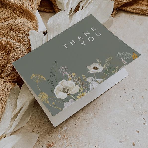Whimsical Wildflower | Meadow Sage Green Thank You Invitations