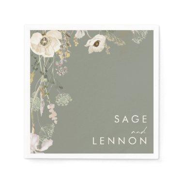 Whimsical Wildflower Meadow | Sage Green Wedding Napkins