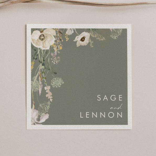 Whimsical Wildflower Meadow | Sage Green Wedding Napkins