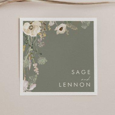 Whimsical Wildflower Meadow | Sage Green Wedding Napkins