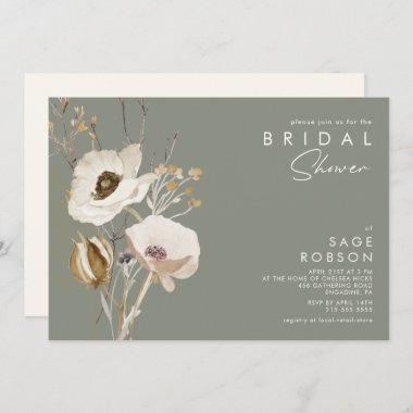 Whimsical Wildflower | Sage Green Bridal Shower Invitations