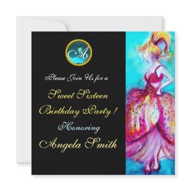 WHIMSICAL YOUNG GIRL SWEET 16 PARTY GEM MONOGRAM Invitations