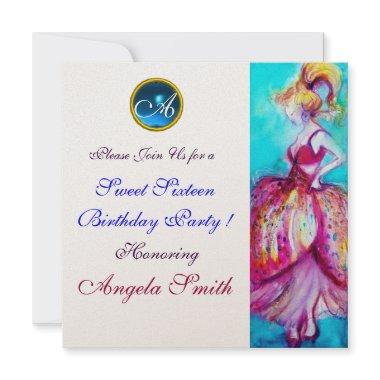 WHIMSICAL YOUNG GIRL SWEET 16 PARTY GEM MONOGRAM Invitations