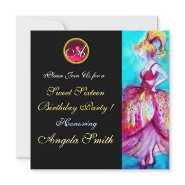 WHIMSICAL YOUNG GIRL SWEET 16 PARTY GEM MONOGRAM Invitations