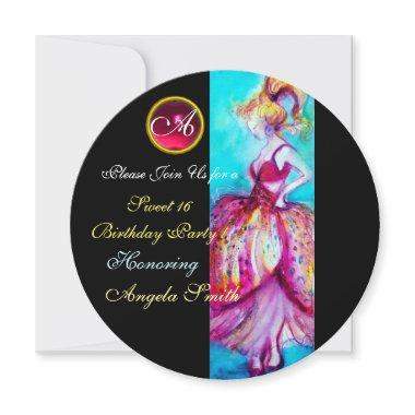 WHIMSICAL YOUNG GIRL SWEET 16 PARTY GEM MONOGRAM Invitations