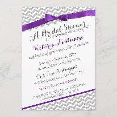 Whimsical Zigzag Purple Bridal Shower Invitations