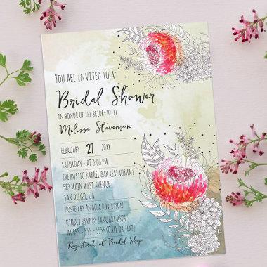Whimsy Watercolor Fantasy Florals Bridal Shower Invitations