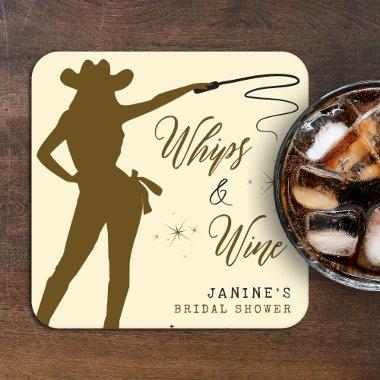 Whips & Wine Cowgirl  Square Paper Coaster