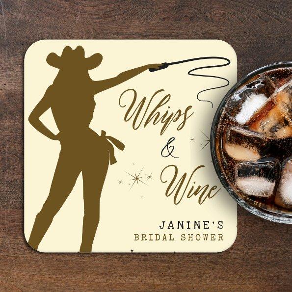 Whips & Wine Cowgirl  Square Paper Coaster