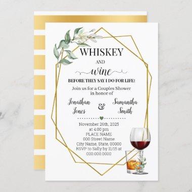 Whiskey and wine before I do greenery gold Invitations