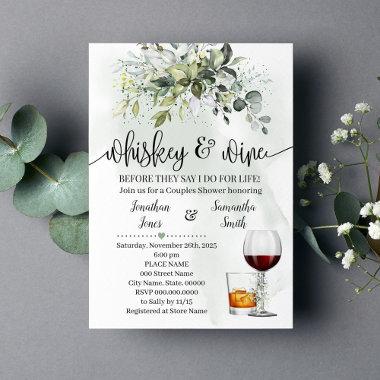 Whiskey and wine couples shower Eucalyptus Invitations