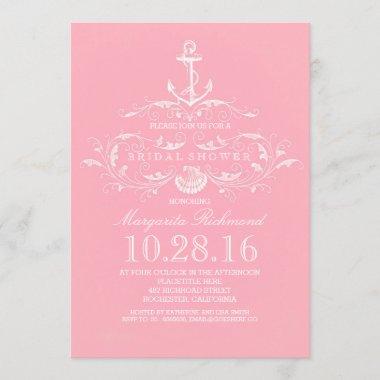 white anchor nautical pink bridal shower invite