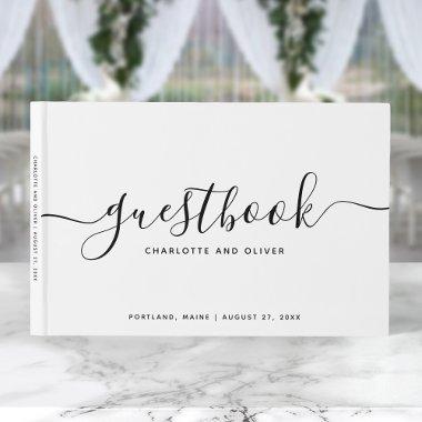White and Black Calligraphy Event or Wedding Guest Book