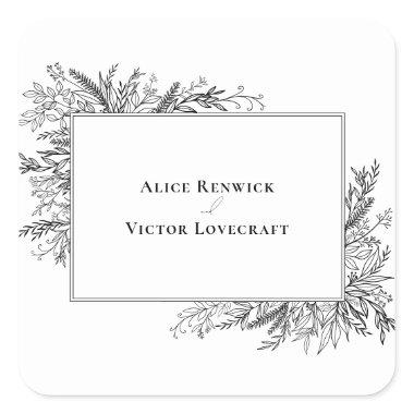 White and Black Greenery Wedding Envelope Stickers