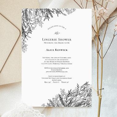 White and Black Greenery Wedding Lingerie Shower Invitations