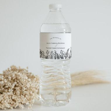 White and Black Greenery Wedding Water Bottle Label