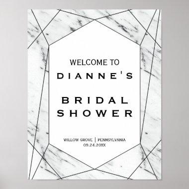 White and Black Marble Bridal Shower Welcome Poster