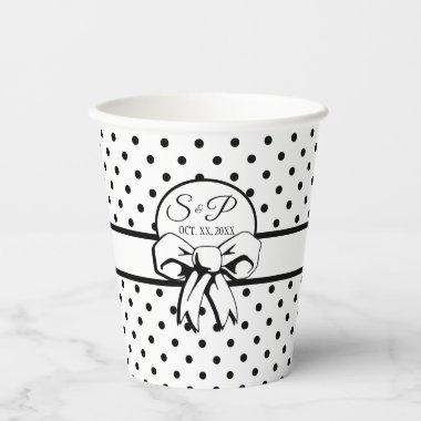White and Black Polka Dot White Bow Personalized Paper Cups