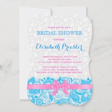 White And Blue Lace Bridal Shower Invite