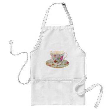 White and Floral Tea Cup and Saucer Apron