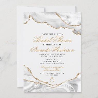 White and Gold Agate Marble Bridal Invitations