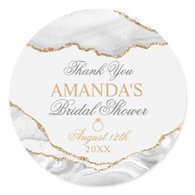 White and Gold Agate Marble Thank You Classic Round Sticker